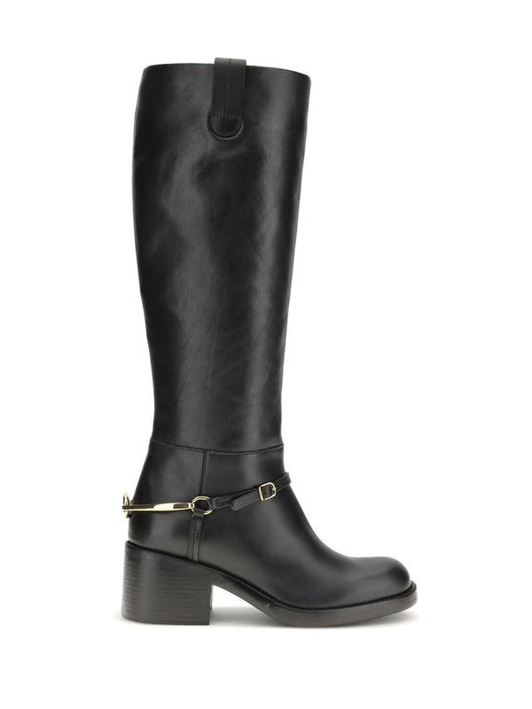 Chloé Black Calf Leather Dakota Lace-Up Boots