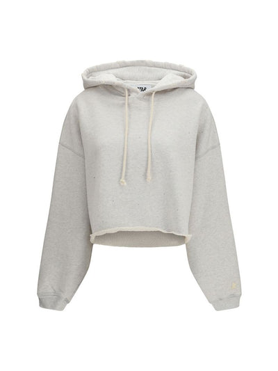 Golden Goose Star Cropped Cotton Hoodie — Grey