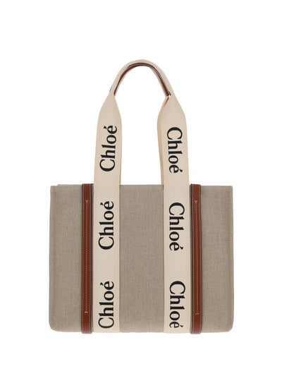 Chloé Beige Linen Woody Shoulder Bag