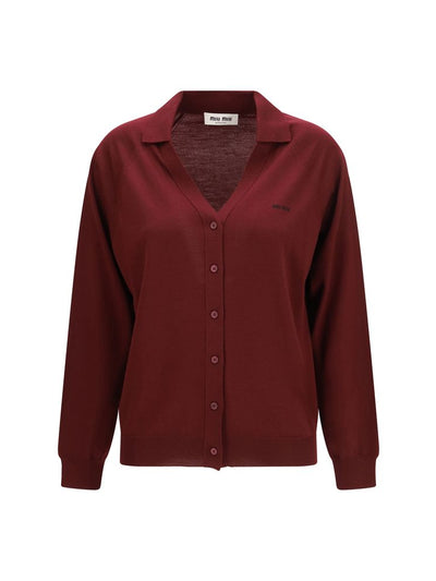 Miu Miu Virgin Wool Button-Through Cardigan — Bordeaux