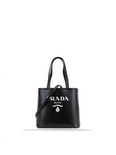 Prada Calfskin Logo Tote Bag — Black