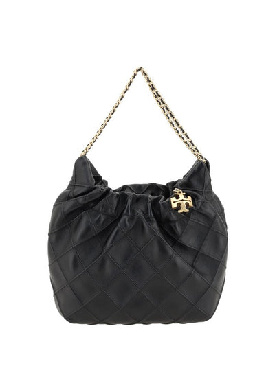 Tory Burch Fleming Mini Hobo Leather Shoulder Bag — Black
