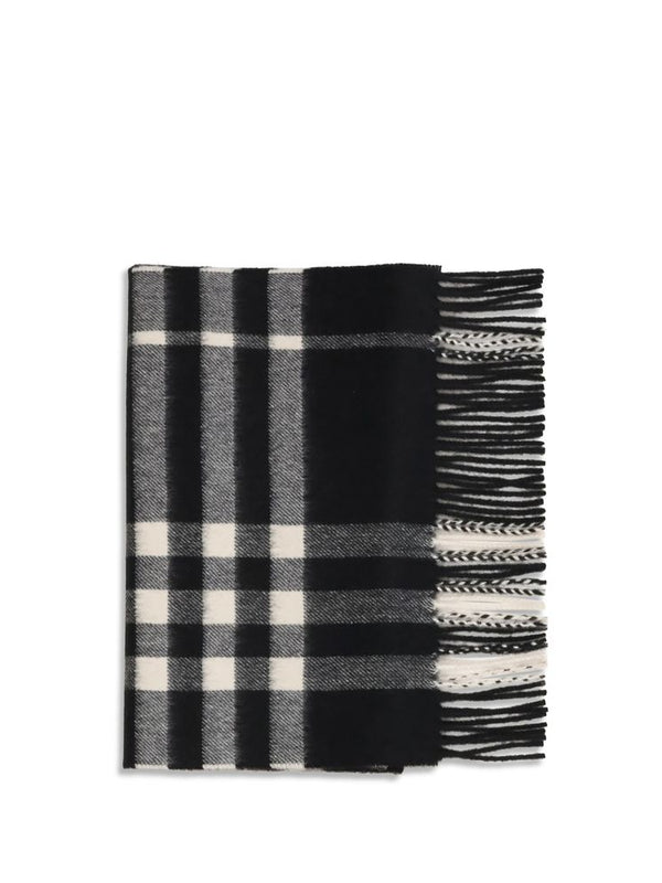 Burberry Embroidered Check Cashmere Scarf — Black