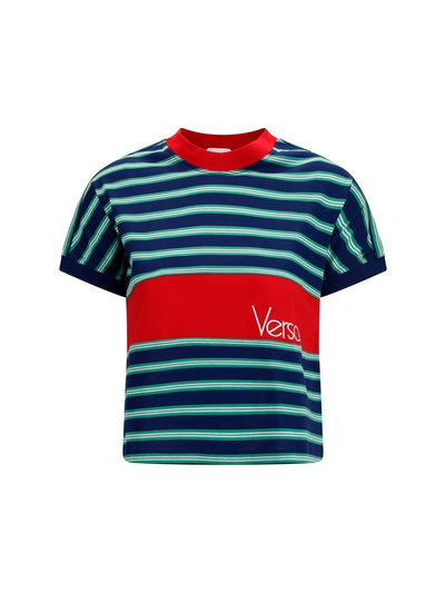 Versace Stripe Intarsia Medusa Cotton T-Shirt