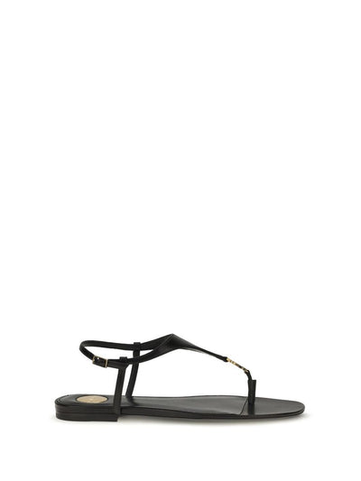 Saint Laurent Cassandre Leather Flat Sandal