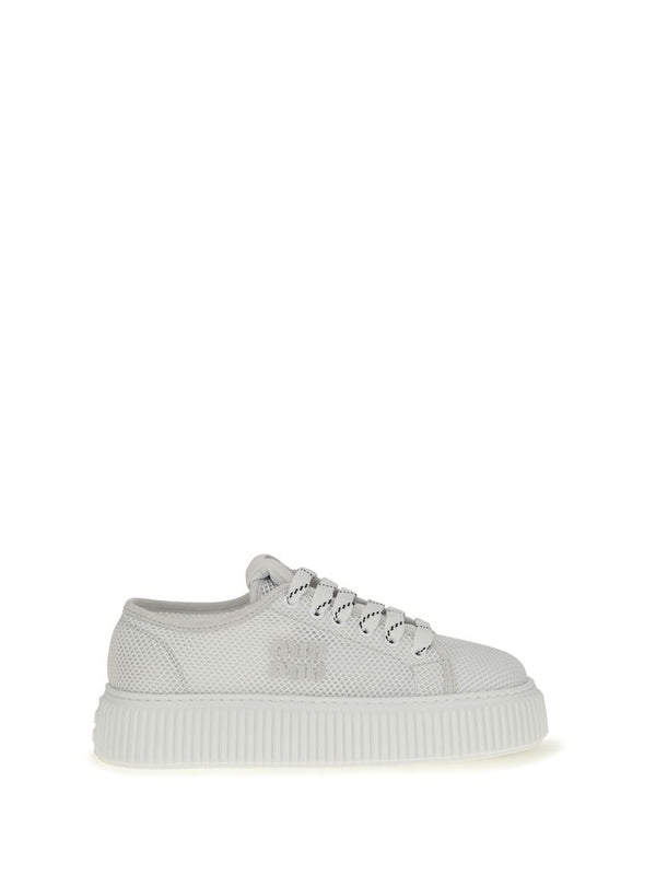Miu Miu Platform Lace-Up Sneaker — White