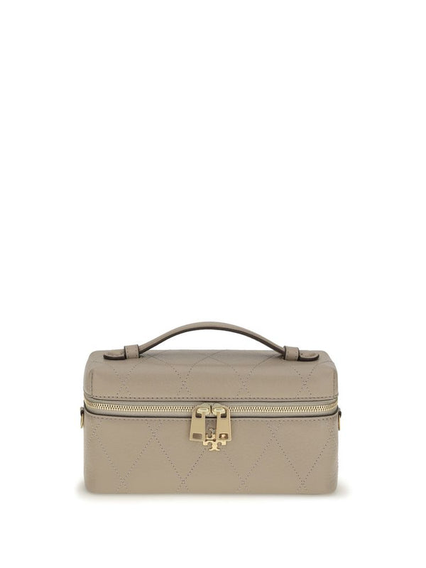 Tory Burch Charlie Quilted Leather Beauty Case — Grey