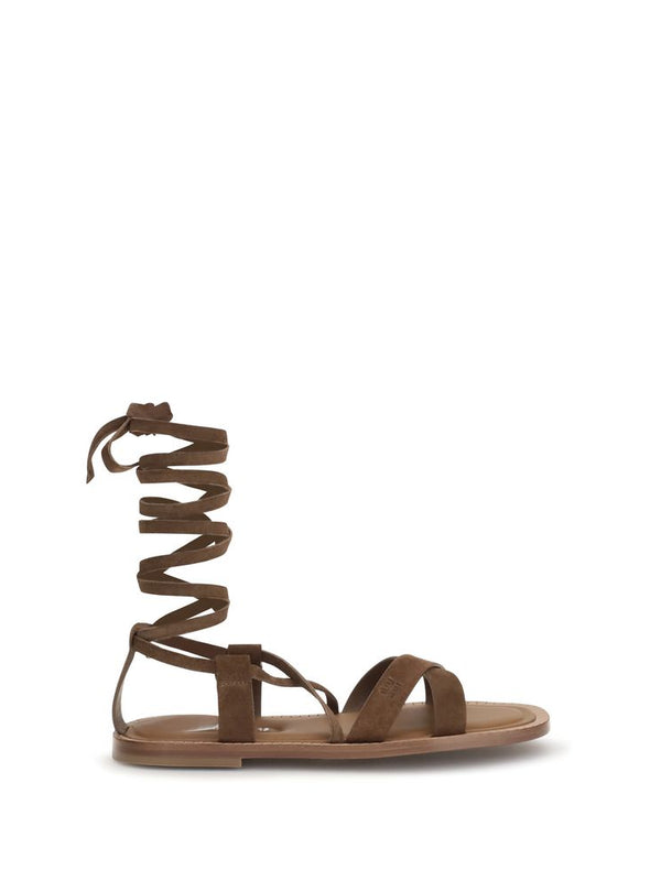Miu Miu Brown Calf Leather Bos Taurus Strap-On Sandals