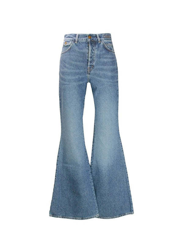 Chloé Blue Cotton Embroidered Flared Jeans