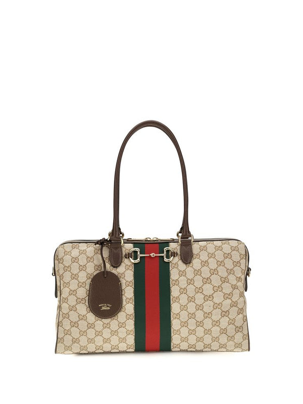 Gucci Horsebit Web GG Duffle Bag — Beige