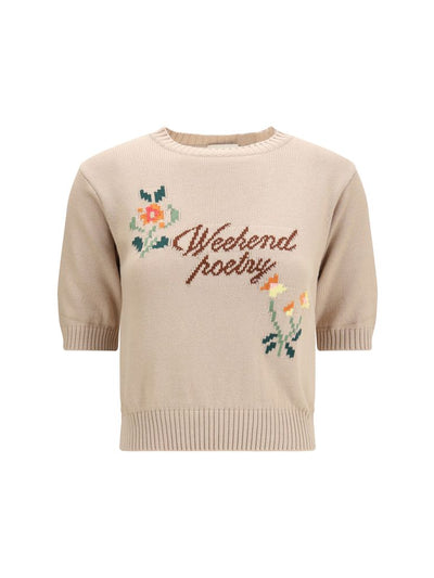 Max Mara Weekend Embroidered Cotton Sweater — Beige
