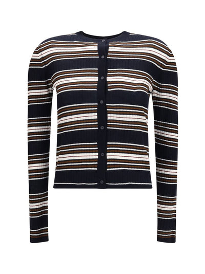 Max Mara Studio Striped Silk Cardigan — Blue
