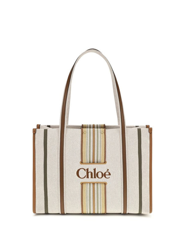 Chloé Woody Loop Canvas Tote — Beige