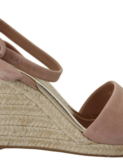 Prada Suede Ankle-Strap Wedge Sandal — Pink