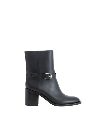 Burberry Logo Buckle Leather Ankle Boot — Black