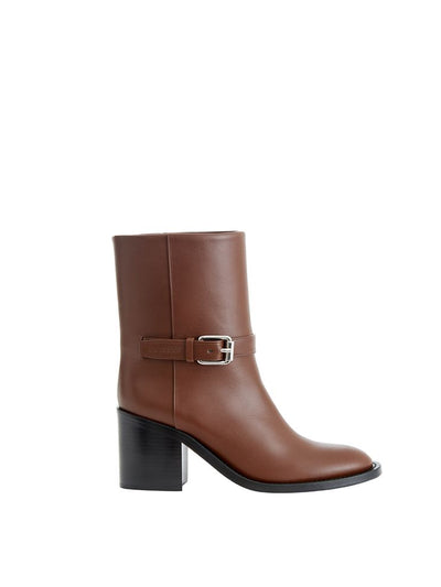 Burberry Logo Buckle Leather Ankle Boot — Brown
