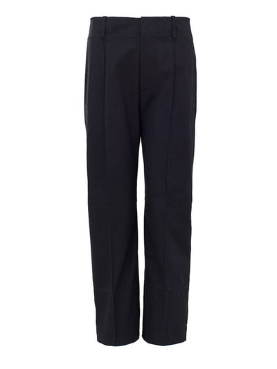 Bottega Veneta Cotton Twill High-Waist Trousers — Navy