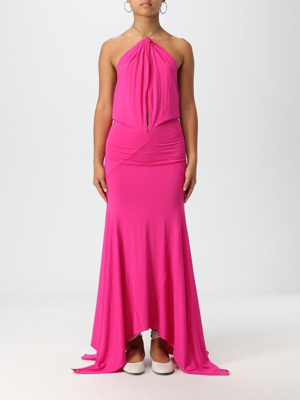 The Attico Fuchsia Jersey Halter Cocktail Dress