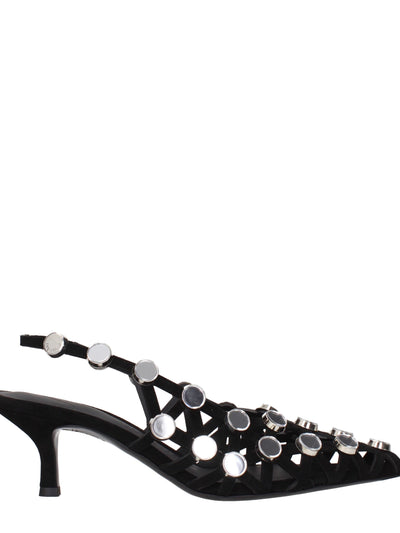 The Attico Studded Suede Stiletto Sandal — Black