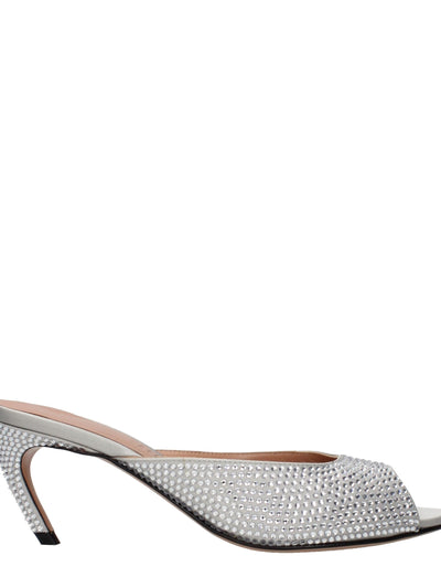 The Attico Rhinestone Satin Stiletto Sandal — Silver