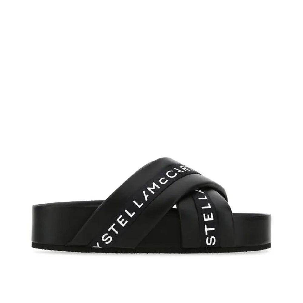 Stella McCartney Logo Cross-Strap Platform Slides — Black