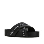 Stella McCartney Logo Cross-Strap Platform Slides — Black