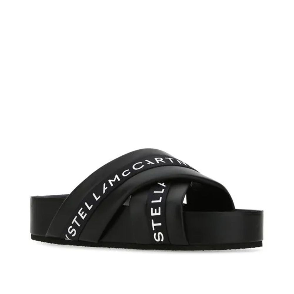 Stella McCartney Logo Cross-Strap Platform Slides — Black