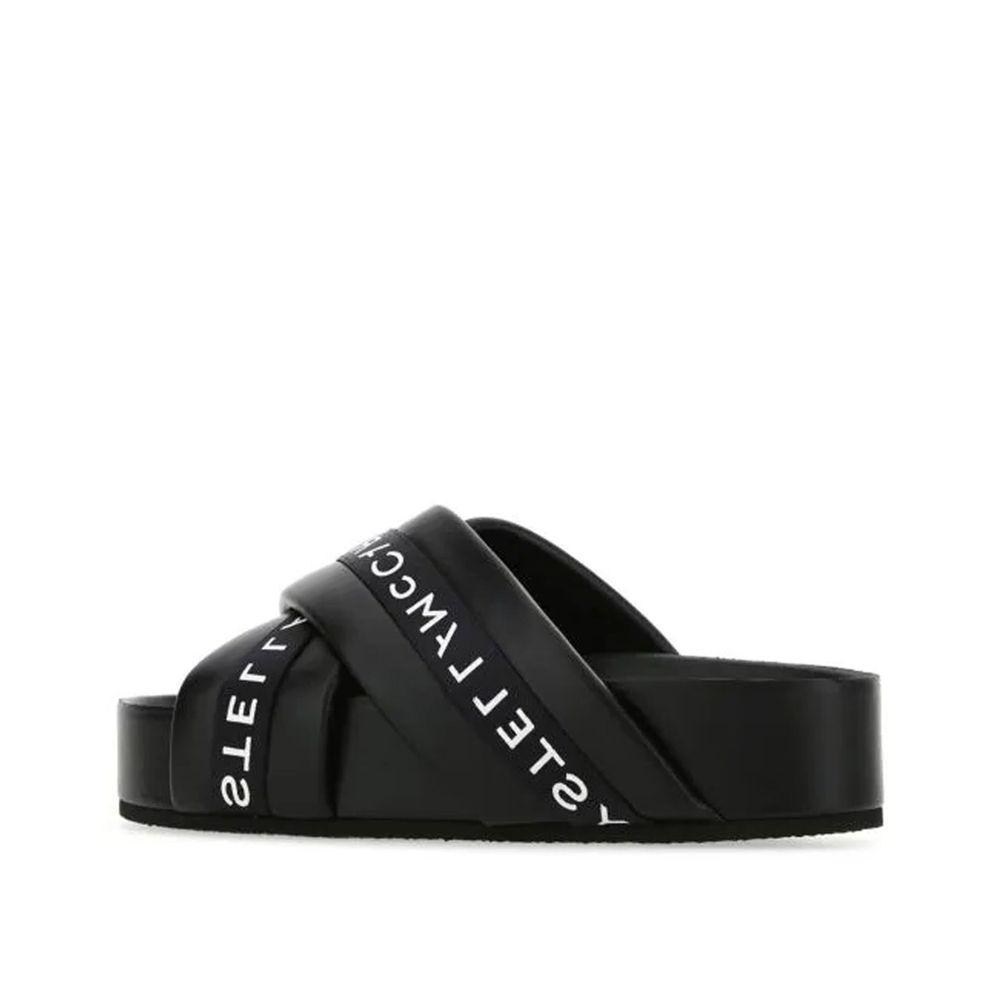 Stella McCartney Logo Cross-Strap Platform Slides — Black