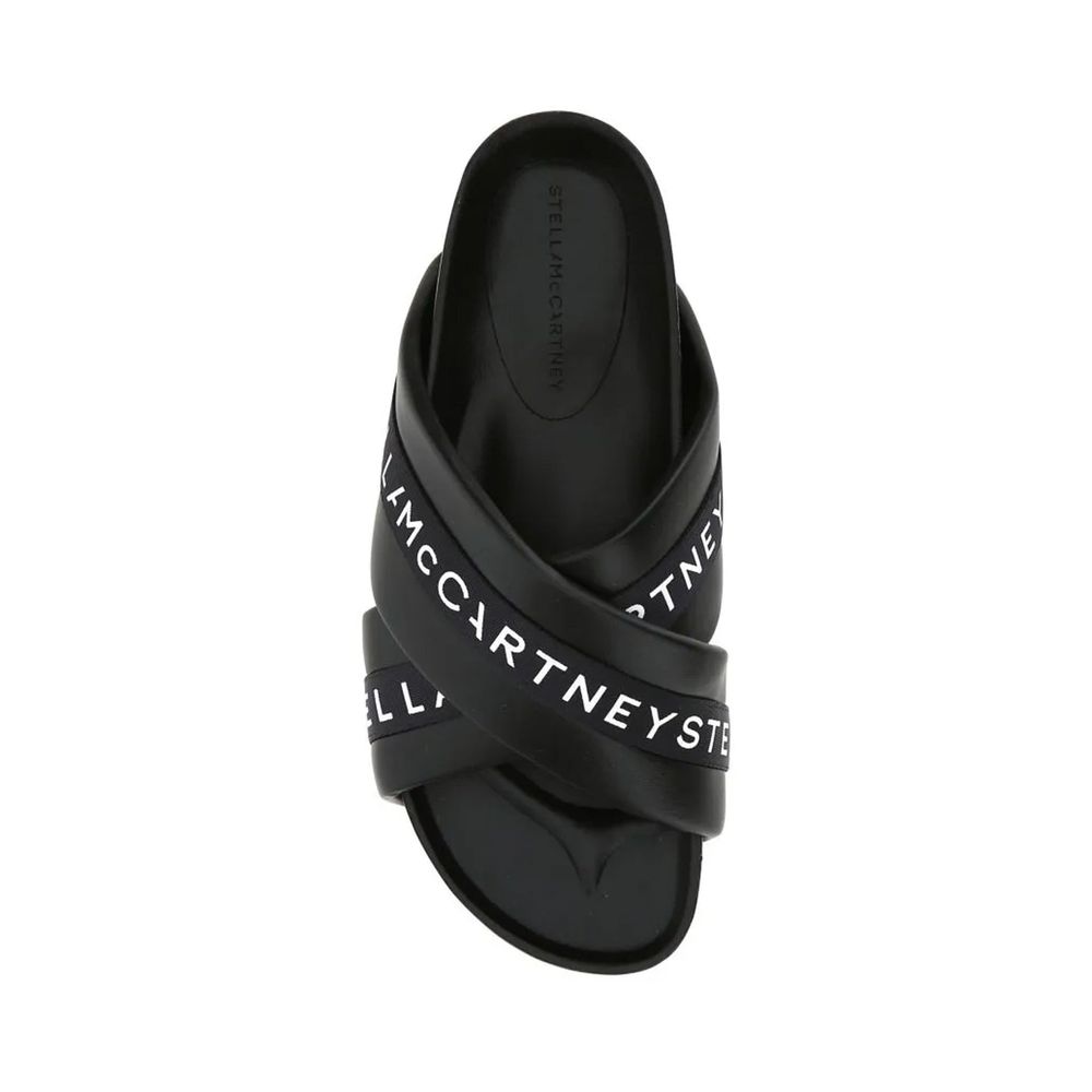 Stella McCartney Logo Cross-Strap Platform Slides — Black