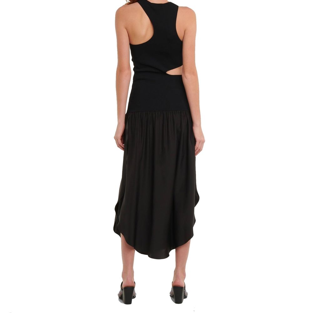 Stella McCartney Asymmetric Off-Shoulder Silk Dress — Black