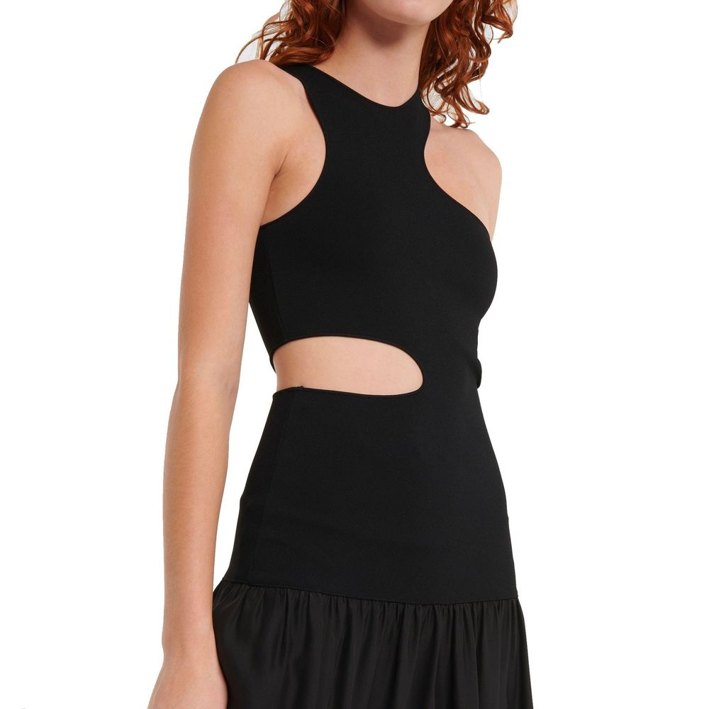 Stella McCartney Asymmetric Off-Shoulder Silk Dress — Black