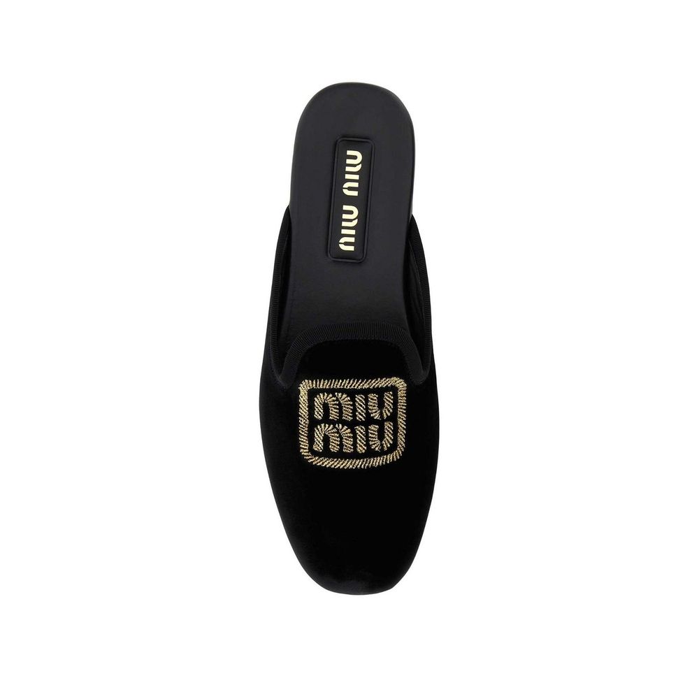 Miu Miu Velvet Effect Leather Logo Mules