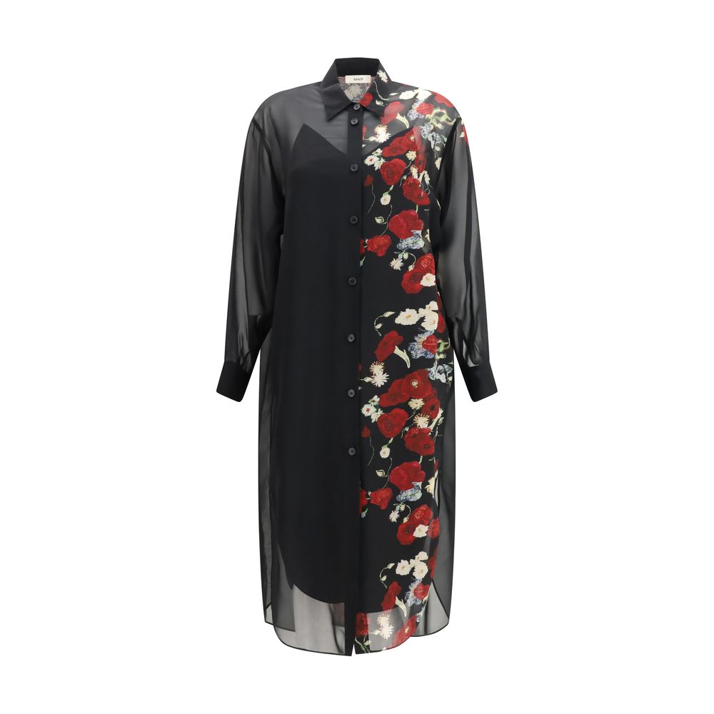 KHAITE Silk Floral Panel Shirt Dress