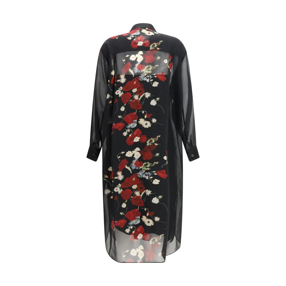 KHAITE Silk Floral Panel Shirt Dress