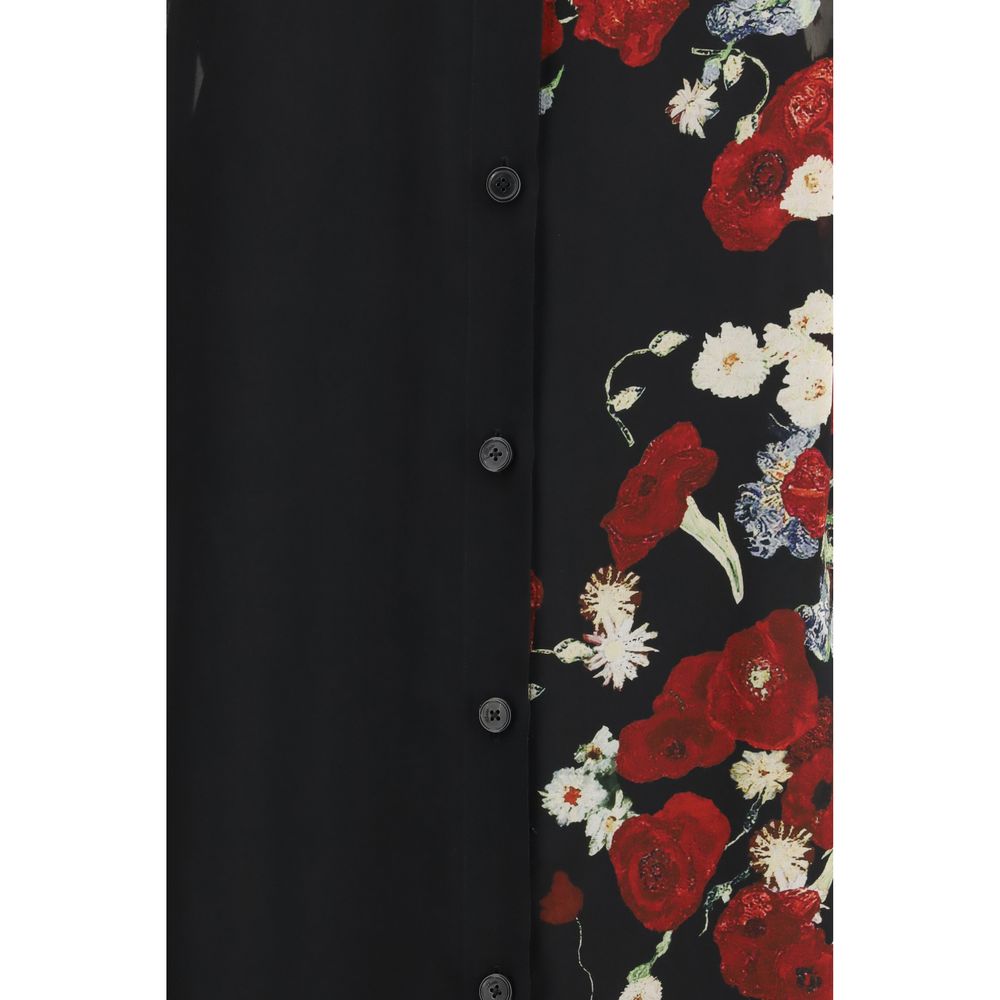KHAITE Silk Floral Panel Shirt Dress