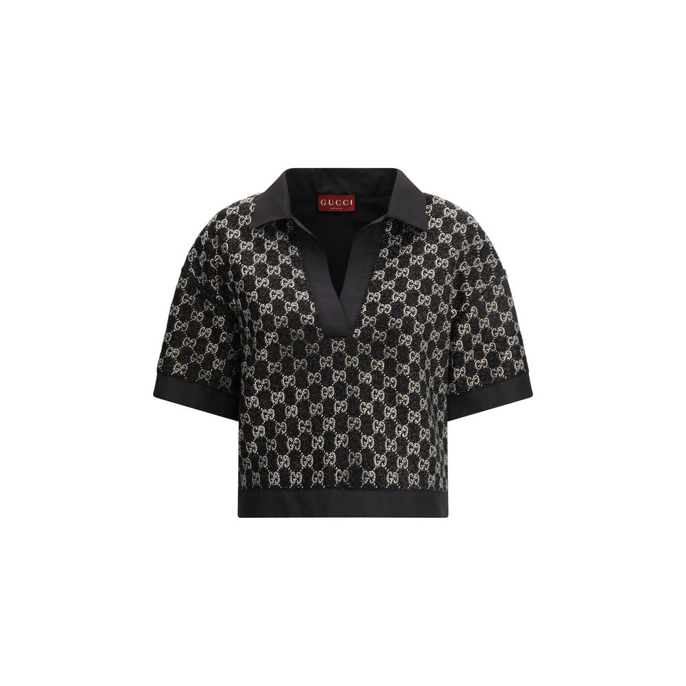 Gucci GG Crystal Wool Lamé Tweed Top