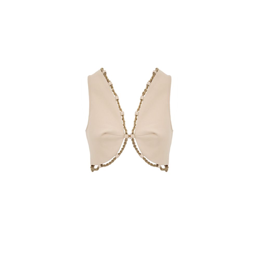 Cult Gaia Gold Chain Edge Cotton Vest in Cipria