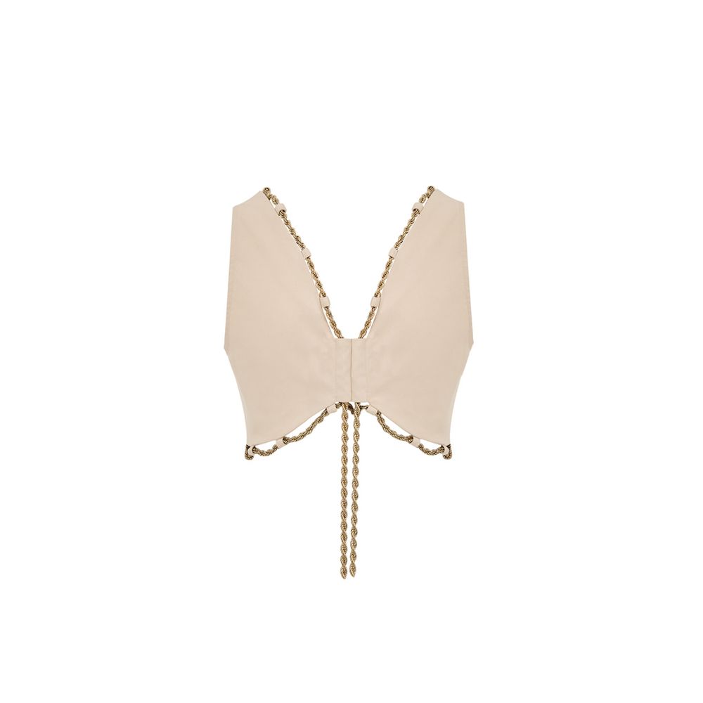 Cult Gaia Gold Chain Edge Cotton Vest in Cipria