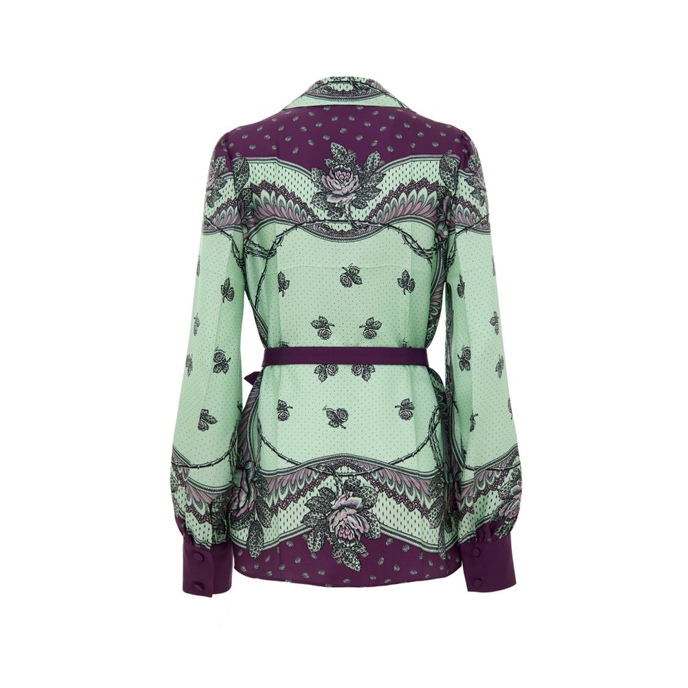 Gucci Floral Print Silk Belted Shirt