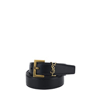 Saint Laurent Cassandre Leather Belt — Black