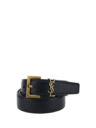 Saint Laurent Cassandre Leather Belt — Black