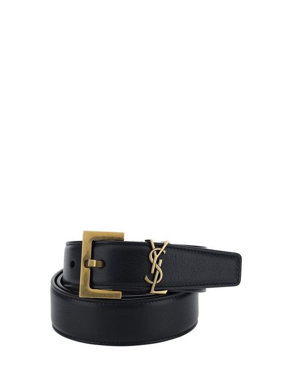 Saint Laurent Cassandre Leather Belt — Black