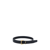 Saint Laurent Cassandre Leather Belt — Black