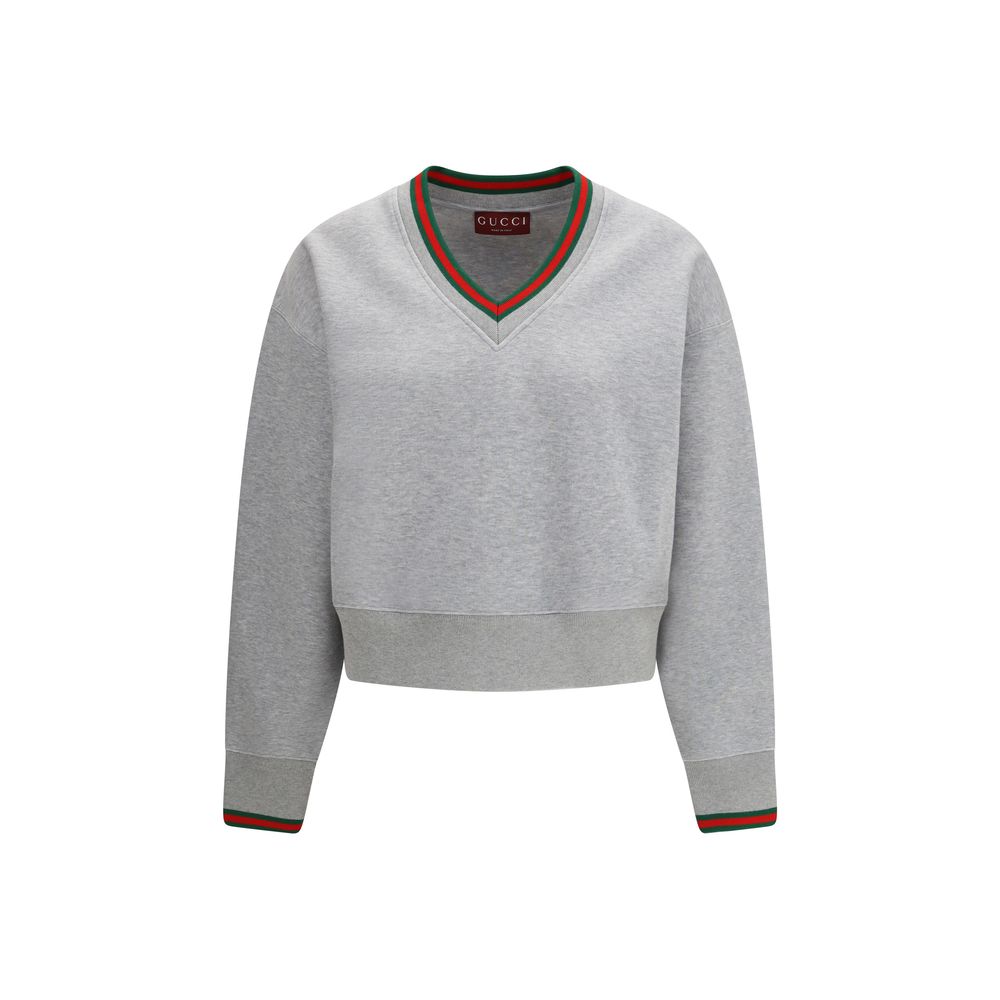 Gucci Web Trim Cotton Jersey Sweatshirt in Light Gray