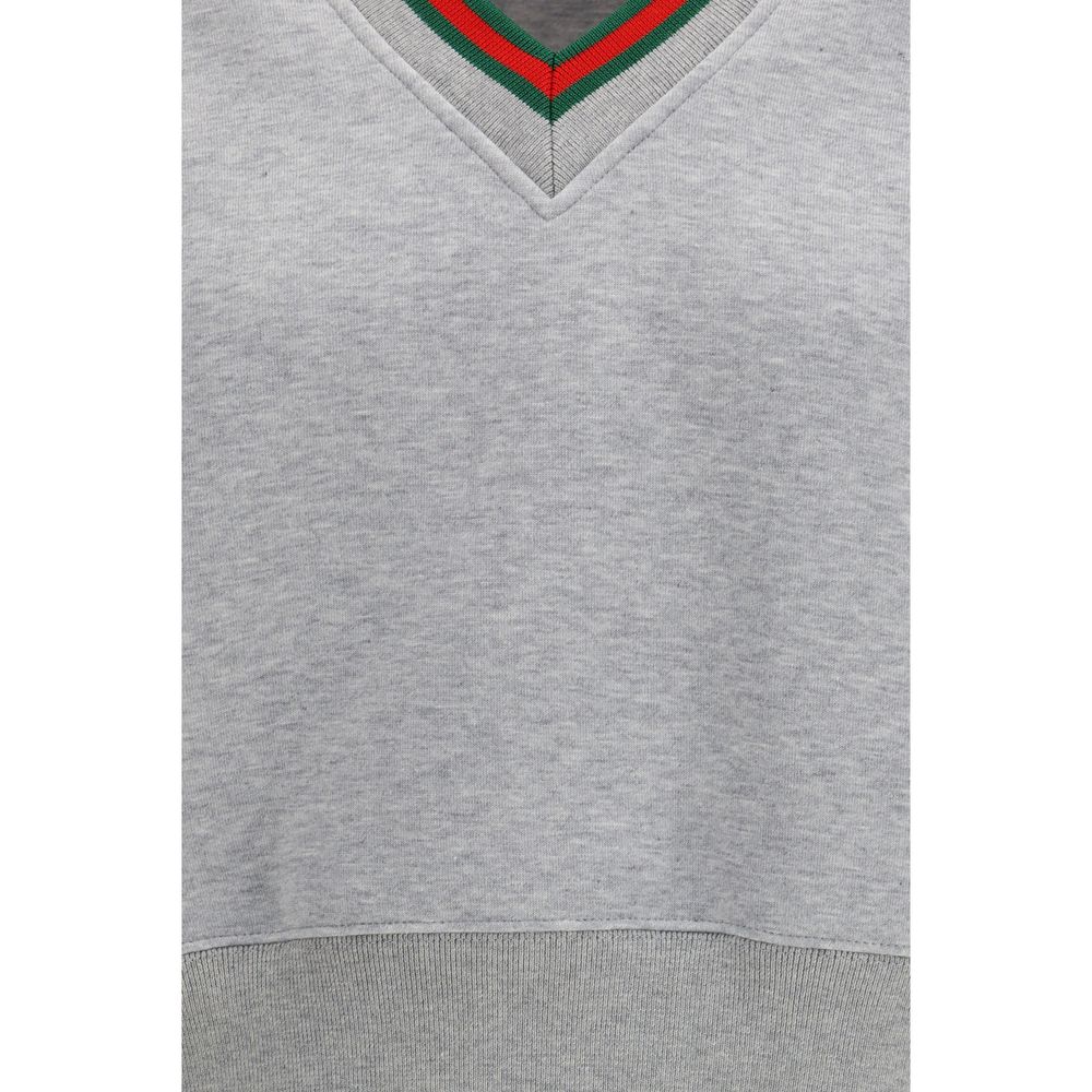 Gucci Web Trim Cotton Jersey Sweatshirt in Light Gray