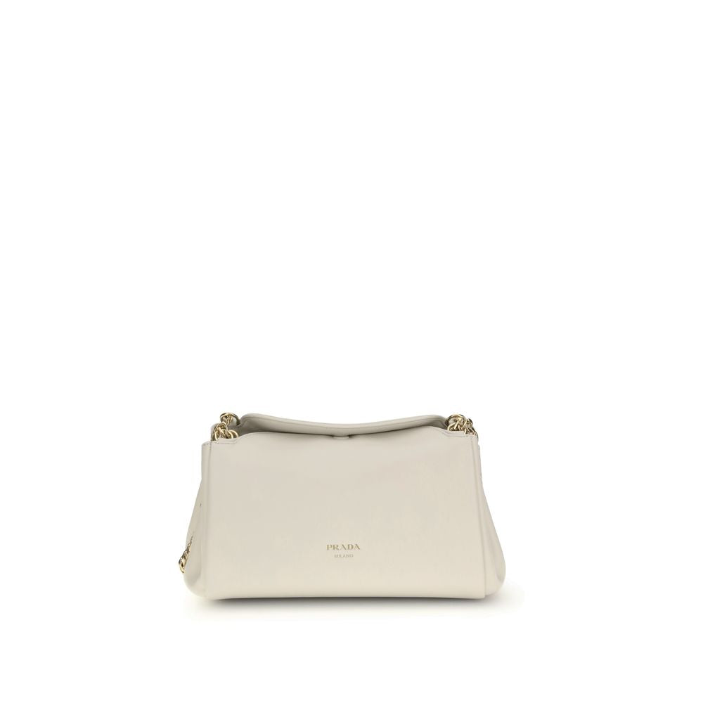 Prada Calf Leather Shoulder Bag with Gold Logo and Chain Handle