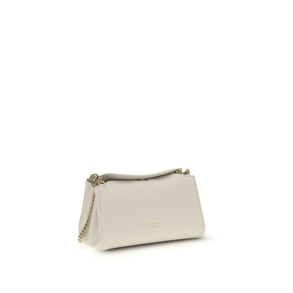 Prada Calf Leather Shoulder Bag with Gold Logo and Chain Handle