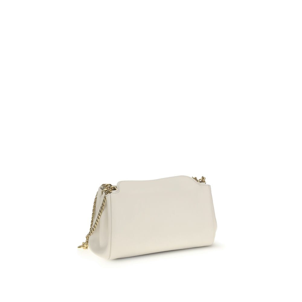 Prada Calf Leather Shoulder Bag with Gold Logo and Chain Handle