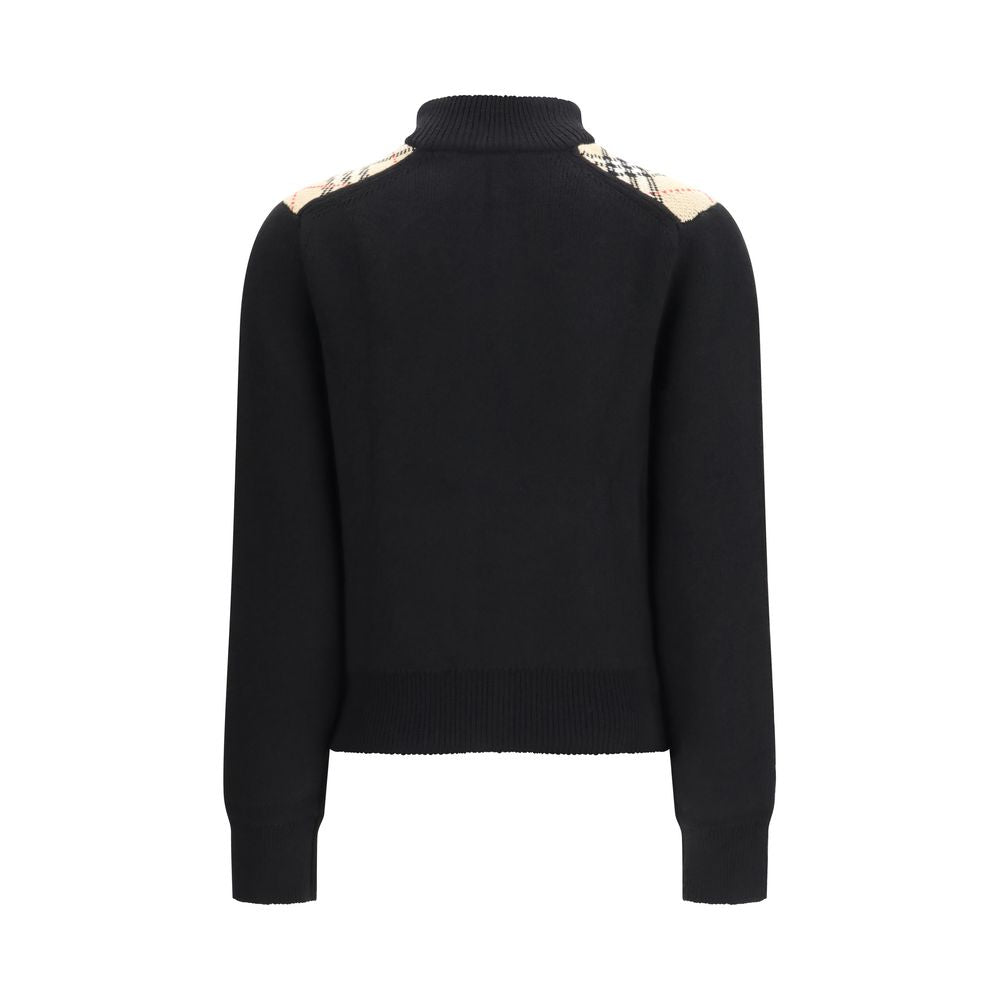 Burberry Check Appliqué Cashmere Wool Cardigan