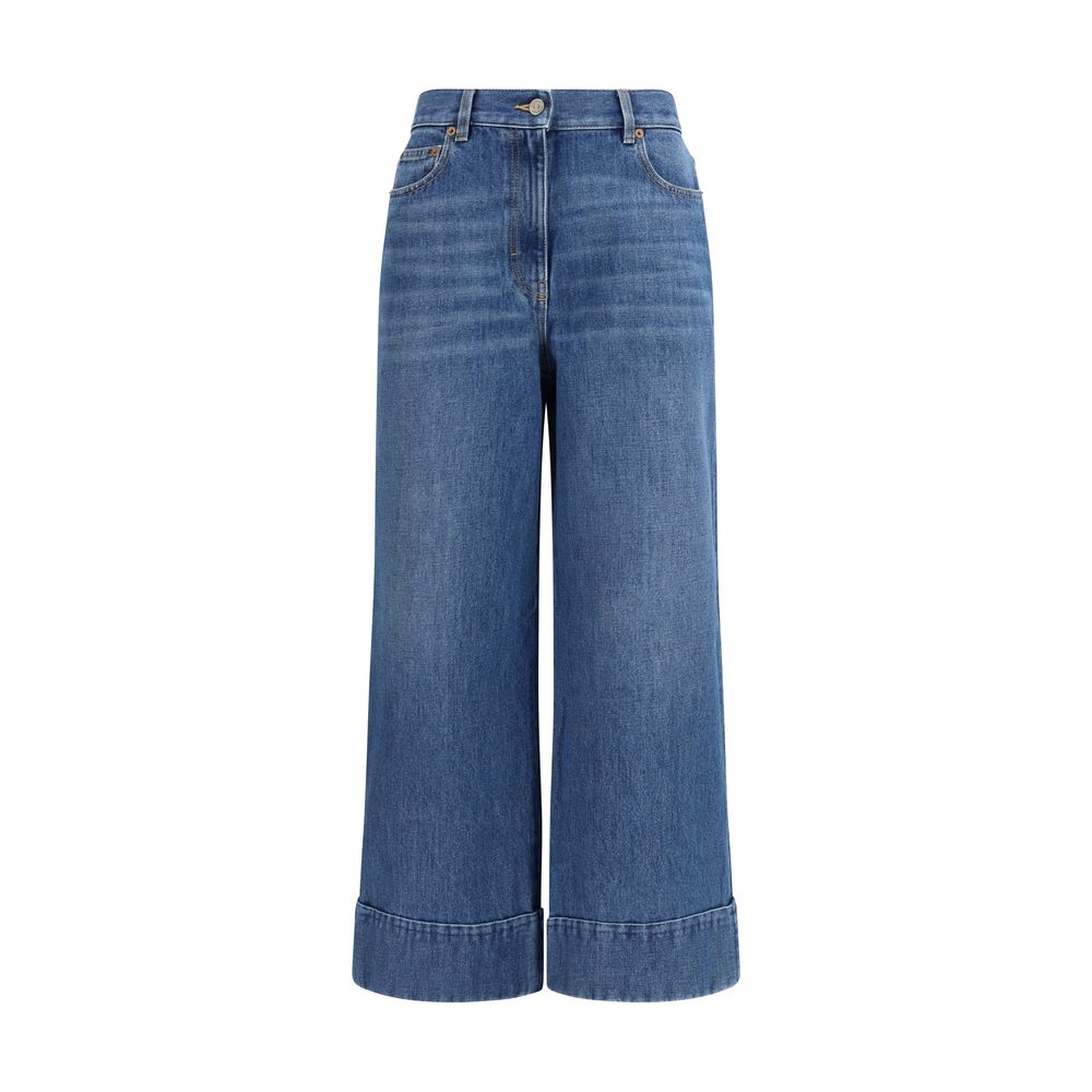 Valentino Vintage-Effect Turn-Up Denim Jeans